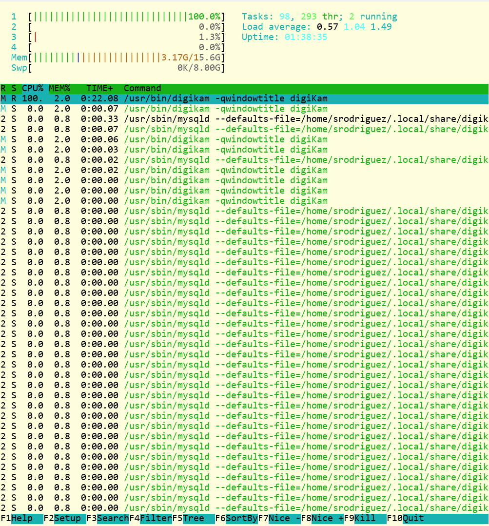 Digikam appaers a lot of times and mysql too